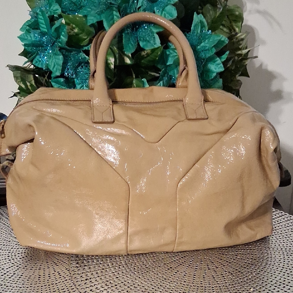 Yves Saint Laurent Vintage Patent LeatherTan Satchel, EUC